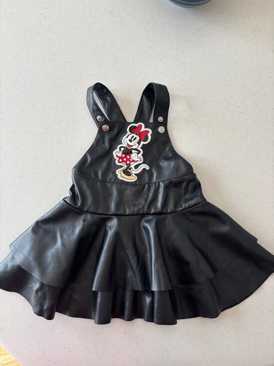 Disney Other - Disney Junior Minnie Mouse Faux Leather Jumper Dress Black 18M Toddler Ruffle